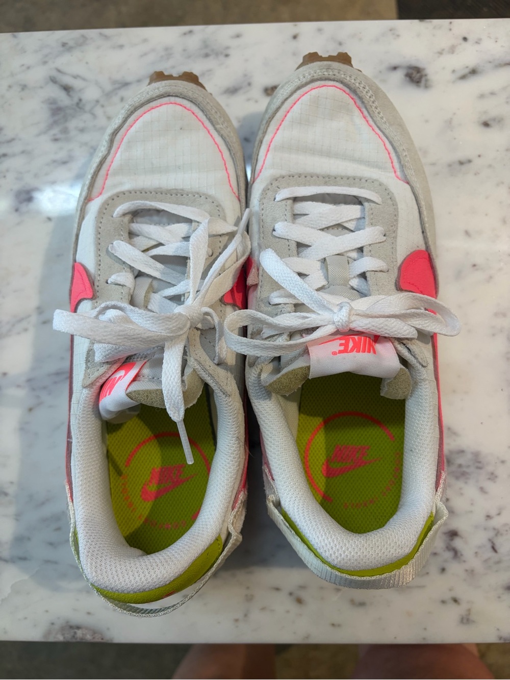 Nike Women’s White Sneakers with Hot Pink and Lime Accents